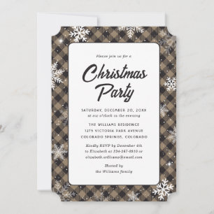 Invitation Fête de Noël au motif plaid de Buffalo flocon de n