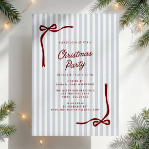 Invitation Fête de Noël au nœud rouge rayé bleu Prépa