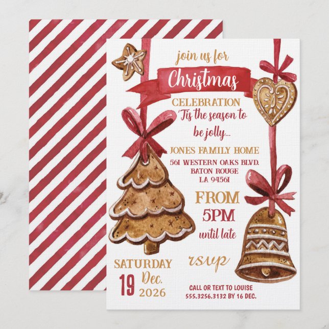 Invitation Fête de Noël au pain d'épices (Devant / Derrière)