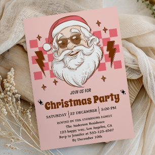 Invitation Fête de Noël au Père Noël Rétro Rose 