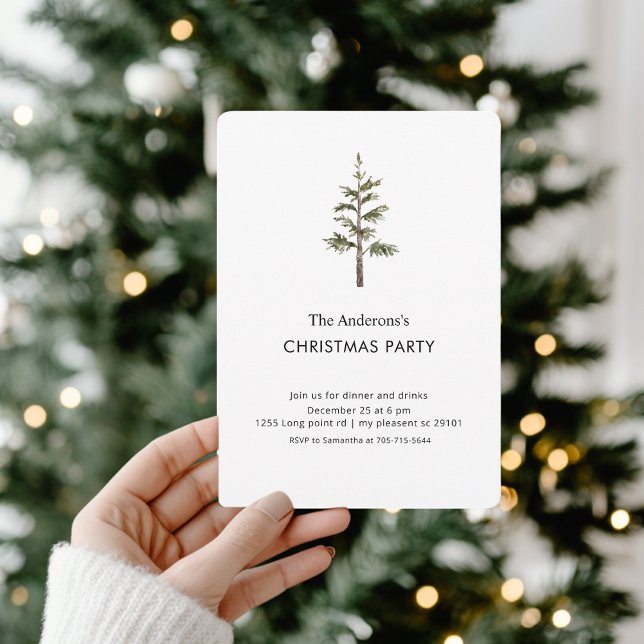 Invitation Fête de Noël au pin aquarelle (Créateur téléchargé)