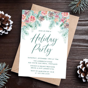 Invitation Fête de Noël au pin aquarelle et agrumes