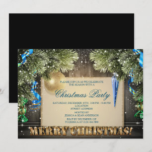 Invitation Fête de Noël au pin décoré de manière scintillante