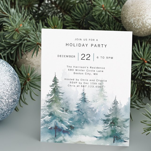 Invitation Fête de Noël au Pin d'Hiver (Winter Pine Tree Holiday Party Invitation)