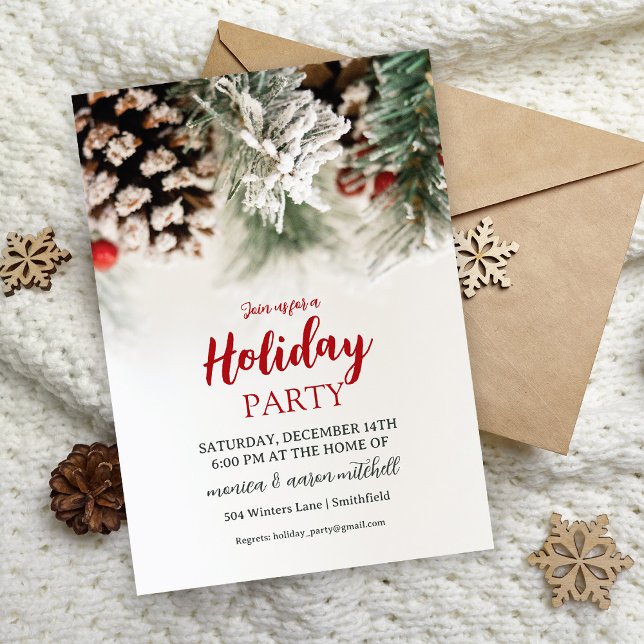 Invitation Fête de Noël au pin givré et aux baies  (Créateur téléchargé)