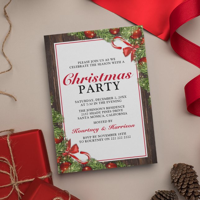 Invitation Fête de Noël au pin rustique (Créateur téléchargé)