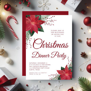 Invitation Fête de Noël au poinsettia floral rouge