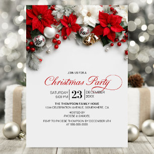 Invitation Fête de Noël au poinsettia moderne
