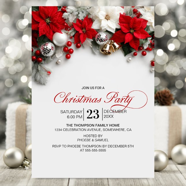 Invitation Fête de Noël au poinsettia moderne (Créateur téléchargé)