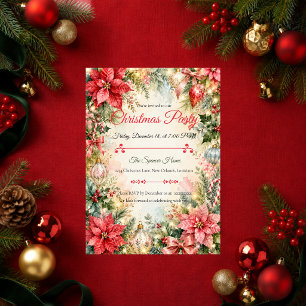 Invitation Fête de Noël au poinsettia romantique