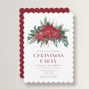 Invitation Fête de Noël au poinsettia rouge festif