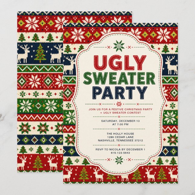 Invitation Fête de Noël au pull moche (Devant / Derrière)