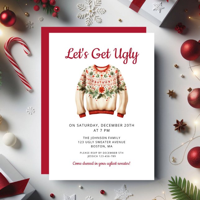 Invitation Fête de Noël au pull moche  (Ugly Sweater Christmas Party Invitation)