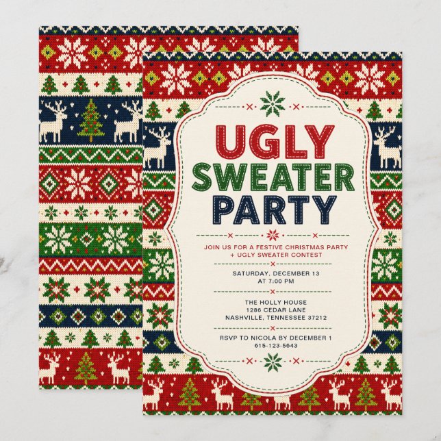 Invitation Fête de Noël au pull moche (Devant / Derrière)