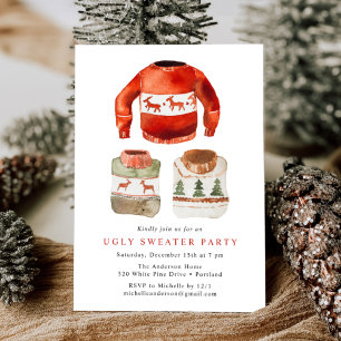 Invitation Fête de Noël au pull moche aquarelle