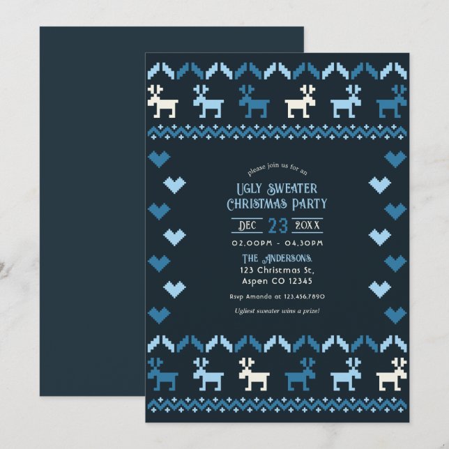 Invitation Fête de Noël au pull moche ciel nordique (Devant / Derrière)