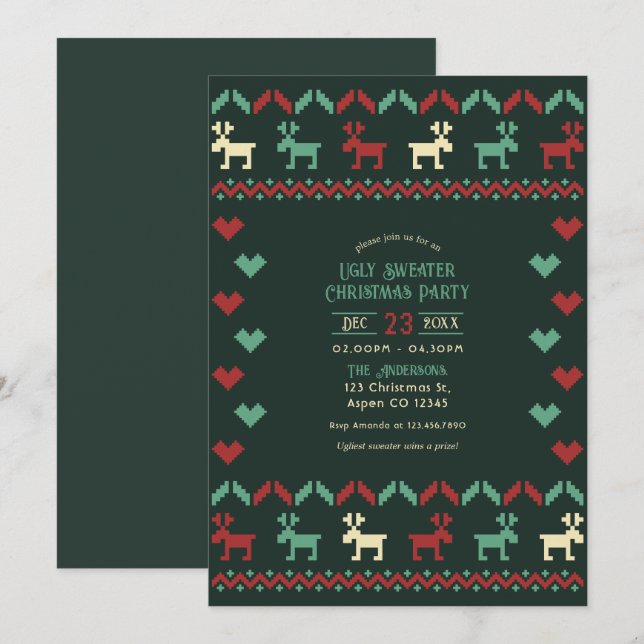 Invitation Fête de Noël au pull moche de gui de minuit (Devant / Derrière)