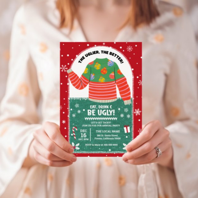 Invitation Fête de Noël au pull moche drôle (ugly christmas sweater party invitation)