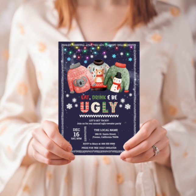 Invitation Fête de Noël au pull moche drôle (Ugly Christmas Sweater Party Invitation)