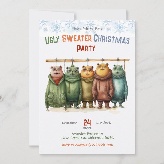 Invitation Fête de Noël au pull moche personnalisé (Devant)