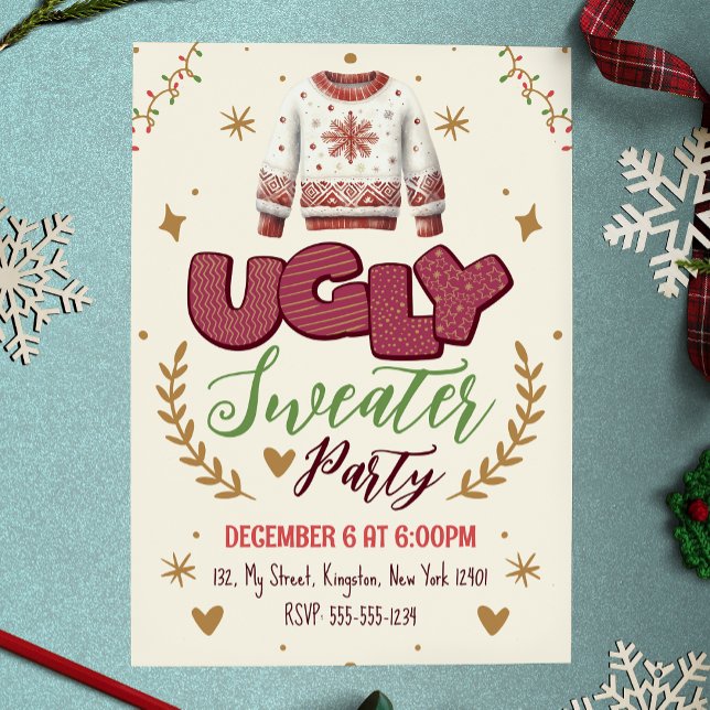 Invitation Fête de Noël au pull moche rétro amusant (Créateur téléchargé)