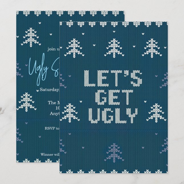 Invitation Fête de Noël au pull moche rouge et vert (Devant / Derrière)