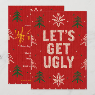 Invitation Fête de Noël au pull moche rouge et vert