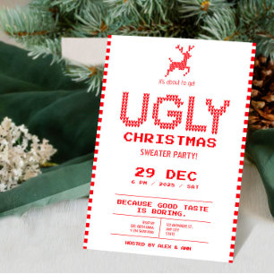 Invitation Fête de Noël au pull moche   Tricot Pixel drôle 