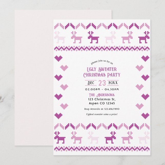 Invitation Fête de Noël au pull moche tricoté Sugarplum & Sno (Devant / Derrière)