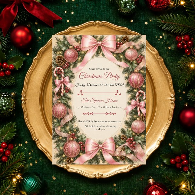 Invitation Fête de Noël au rose élégant (Créateur téléchargé)