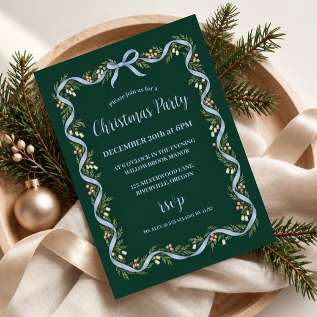 Invitation Fête de Noël au ruban bleu (Créateur téléchargé)