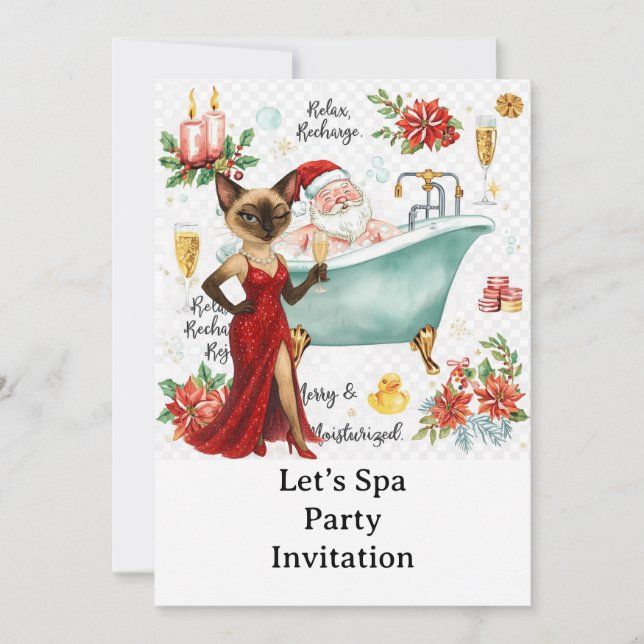 Invitation Fête de Noël au Spa avec un chat siamois  (Devant)