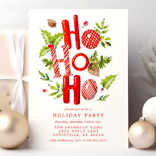 Invitation Fête de Noël au thème aquarelle Ho Ho Ho