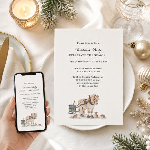 Invitation Fête de Noël au traîneau à cheval rustique