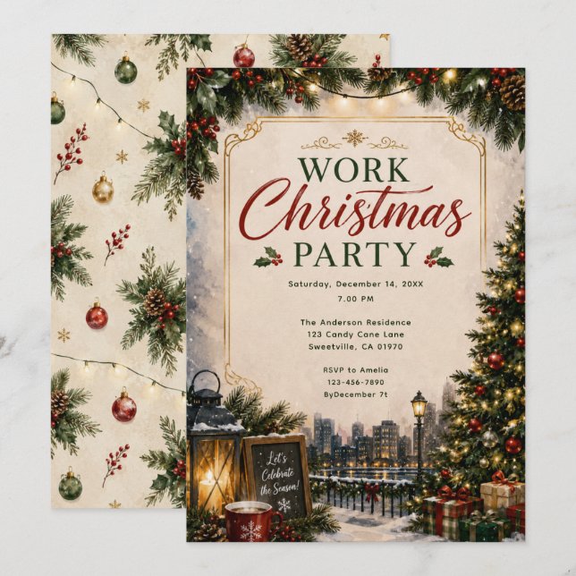 Invitation Fête de Noël au travail (Devant / Derrière)