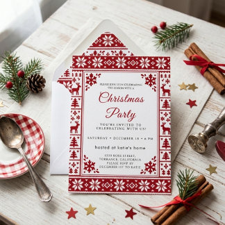 Invitation Fête de Noël au tricot Fair Isle scandinave rouge