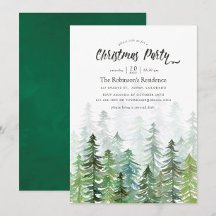 Invitation Fête de Noël aux arbres de pin aquarelle