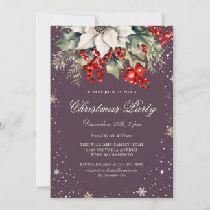 Invitation Fête de Noël aux Baies de Poinsettia Violet Élégan