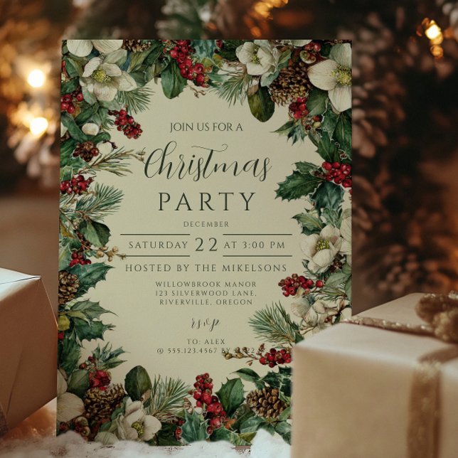Invitation Fête de Noël aux Baies de Verdure Rustique (Créateur téléchargé)