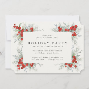Invitation Fête de Noël aux Baies Rouges Élégantes