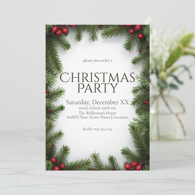 Invitation Fête de Noël aux Baies Rouges et au Pin (Debout devant)