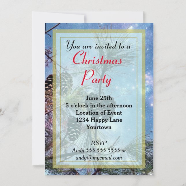 Invitation Fête de Noël aux cônes de pin hivernaux (Dos)