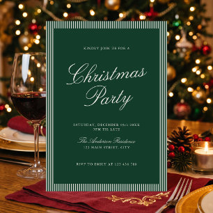 Invitation Fête de Noël aux élégantes bandes vertes