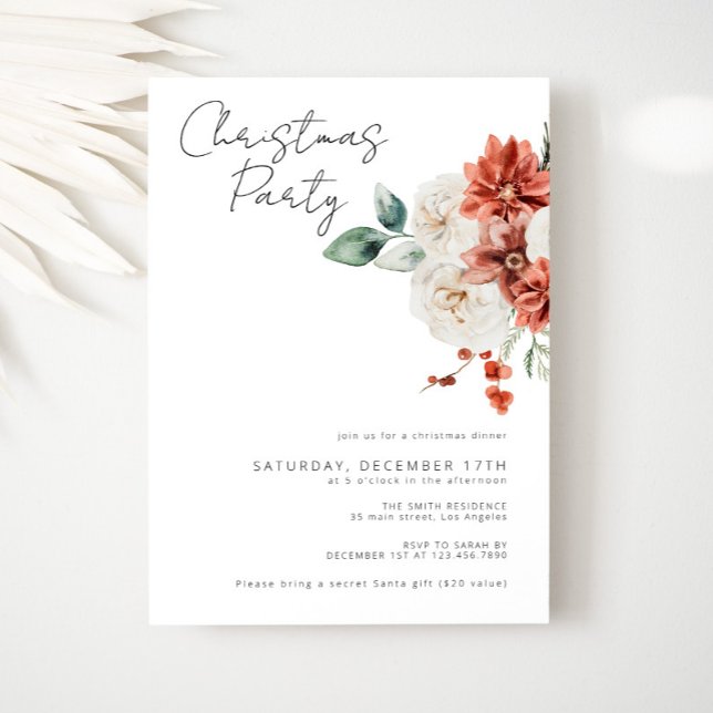Invitation Fête de Noël aux fleurs rouges (Créateur téléchargé)