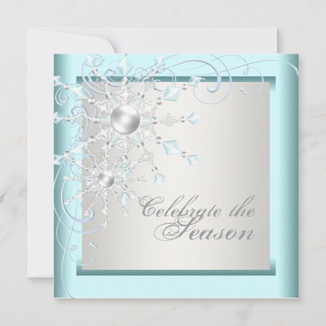 Invitation Fête de Noël aux flocons de neige bleu sarcelle él (Devant)