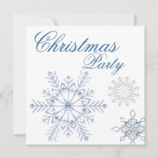 Invitation Fête de Noël aux flocons de neige bleus blancs (Devant)