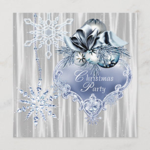 Invitation Fête de Noël aux flocons de neige bleus et blancs