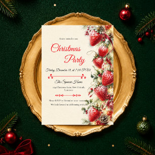 Invitation Fête de Noël aux fraises fantaisistes