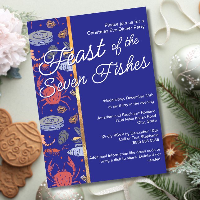 Invitation Fête de Noël aux fruits de mer bleus des 7 Poisson (Créateur téléchargé)