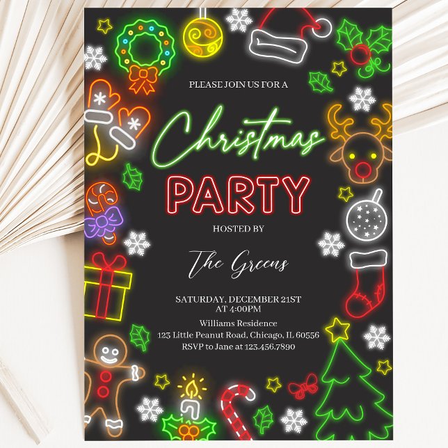 Invitation Fête de Noël aux Lumières Néon (Créateur téléchargé)